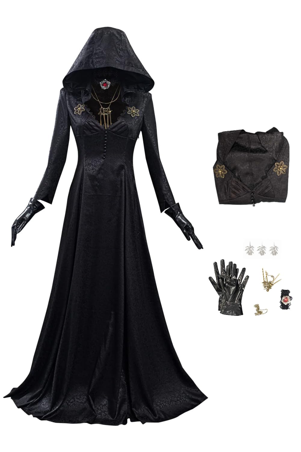Bela Dimitrescu - Vestito per cosplay medievale, stile gotico, retrò, con cappuccio, a maniche lunghe, con cappuccio, vampiro, strega, gioco vampiro, costume per cosplay, Halloween,