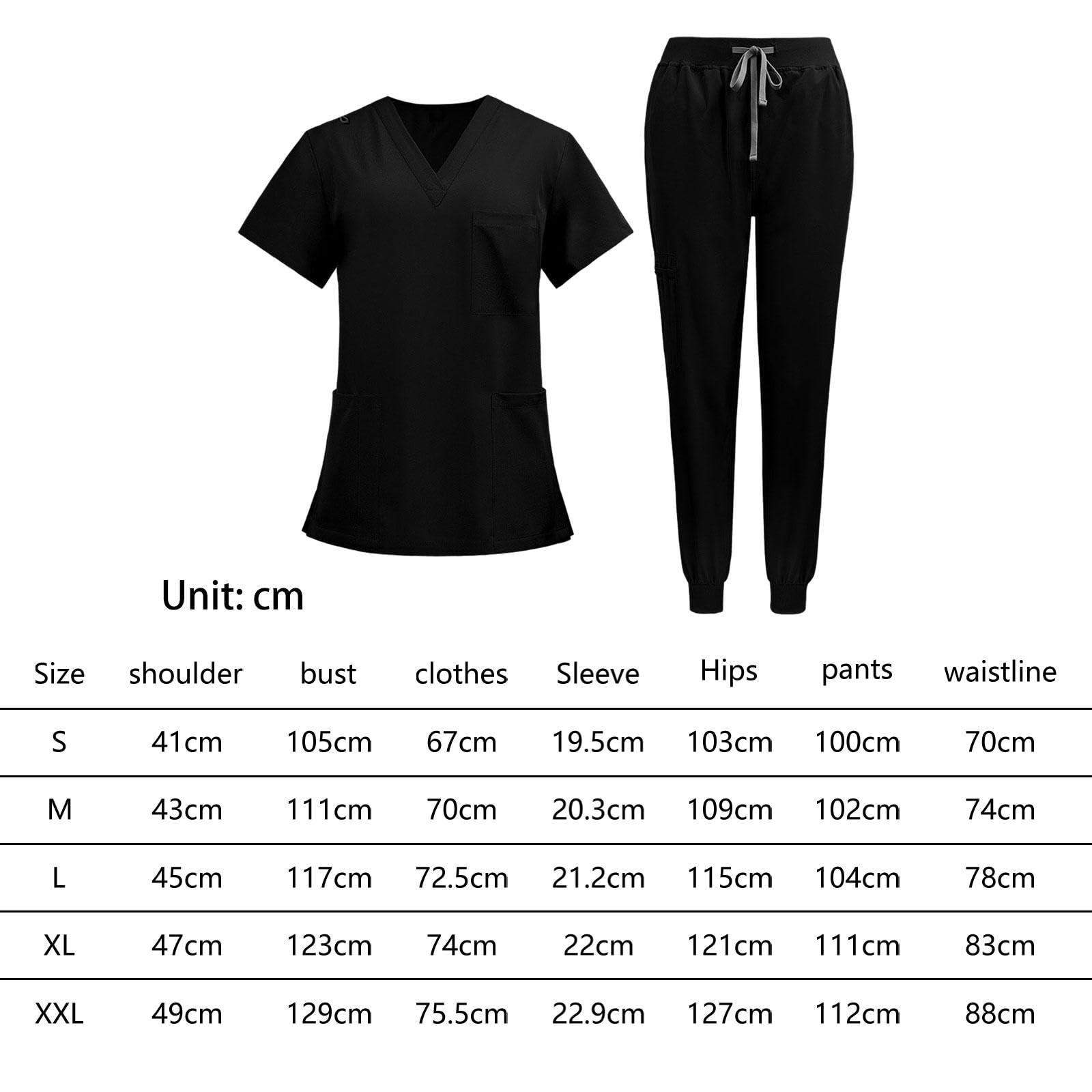 Ensemble de Blouse et Pantalon de Travail pour Infirmières, Tenue de Travail à Manches Courtes et Col En V pour Animalerie et Spa, Noir, XXL