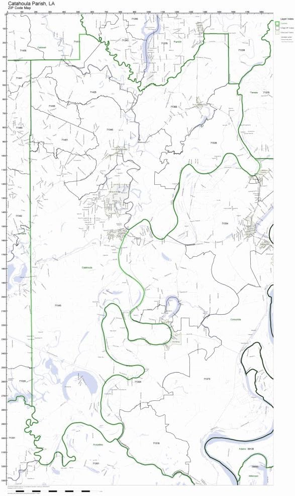 Working Maps Catahoula Parish, Louisiana LA ZIP Code Map