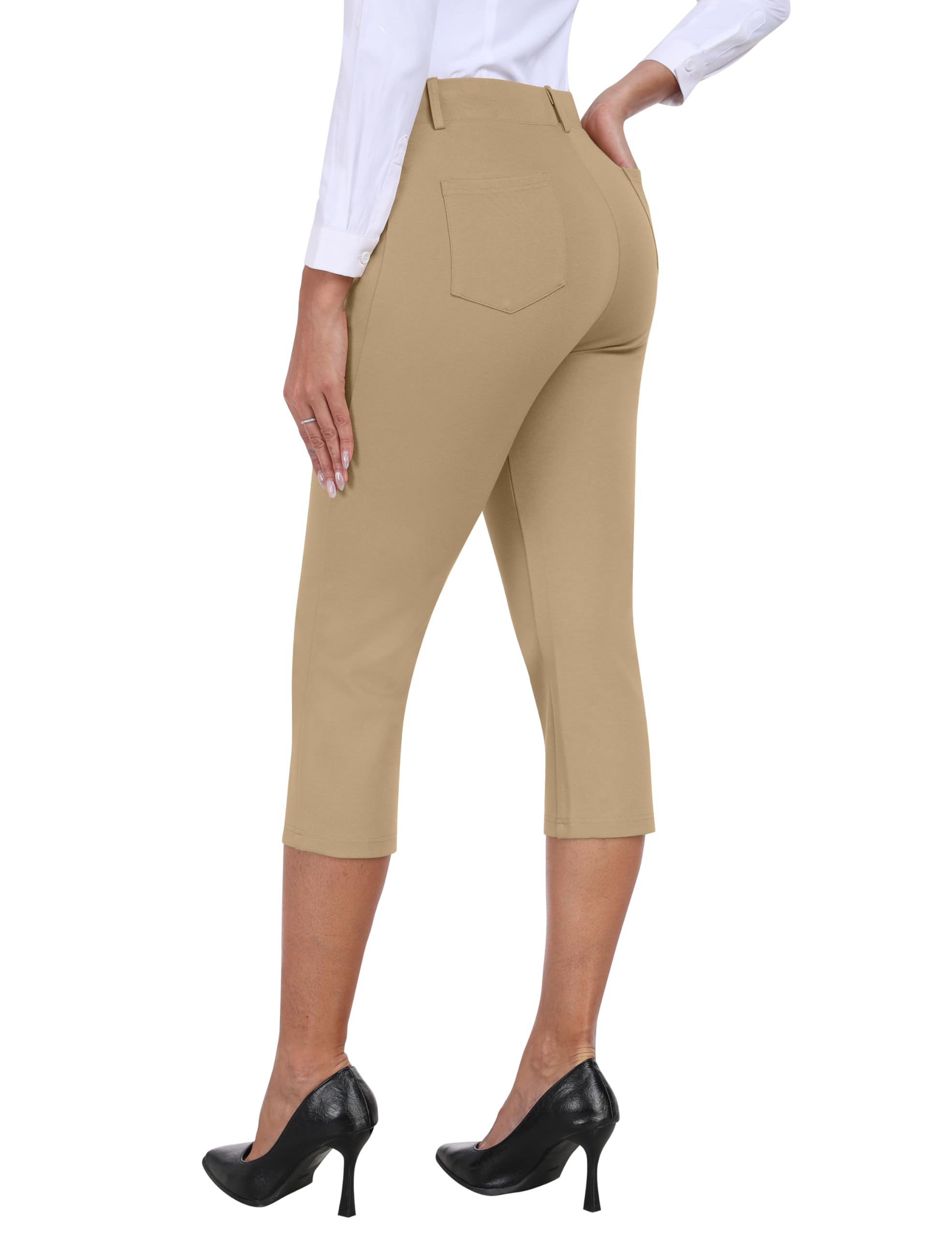 Pantalones de Capri para Mujer Cintura Alta Oficina Trabajo Negocios Casual Yoga Leggings Verano Pantalones con Bolsillos