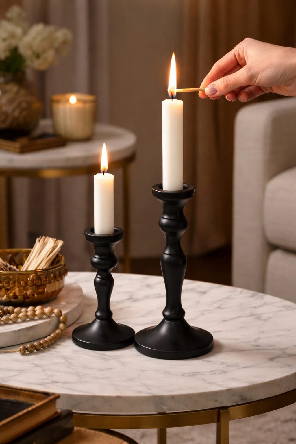 Shri Sai Enterprises Candle Holders 2 Pcs Metal Candlesticks, Farmhouse Decorations or Modern Home Decor, Matte Finish, Fits Standard Tapered Candles, Pack of 2 (Black)-image-20