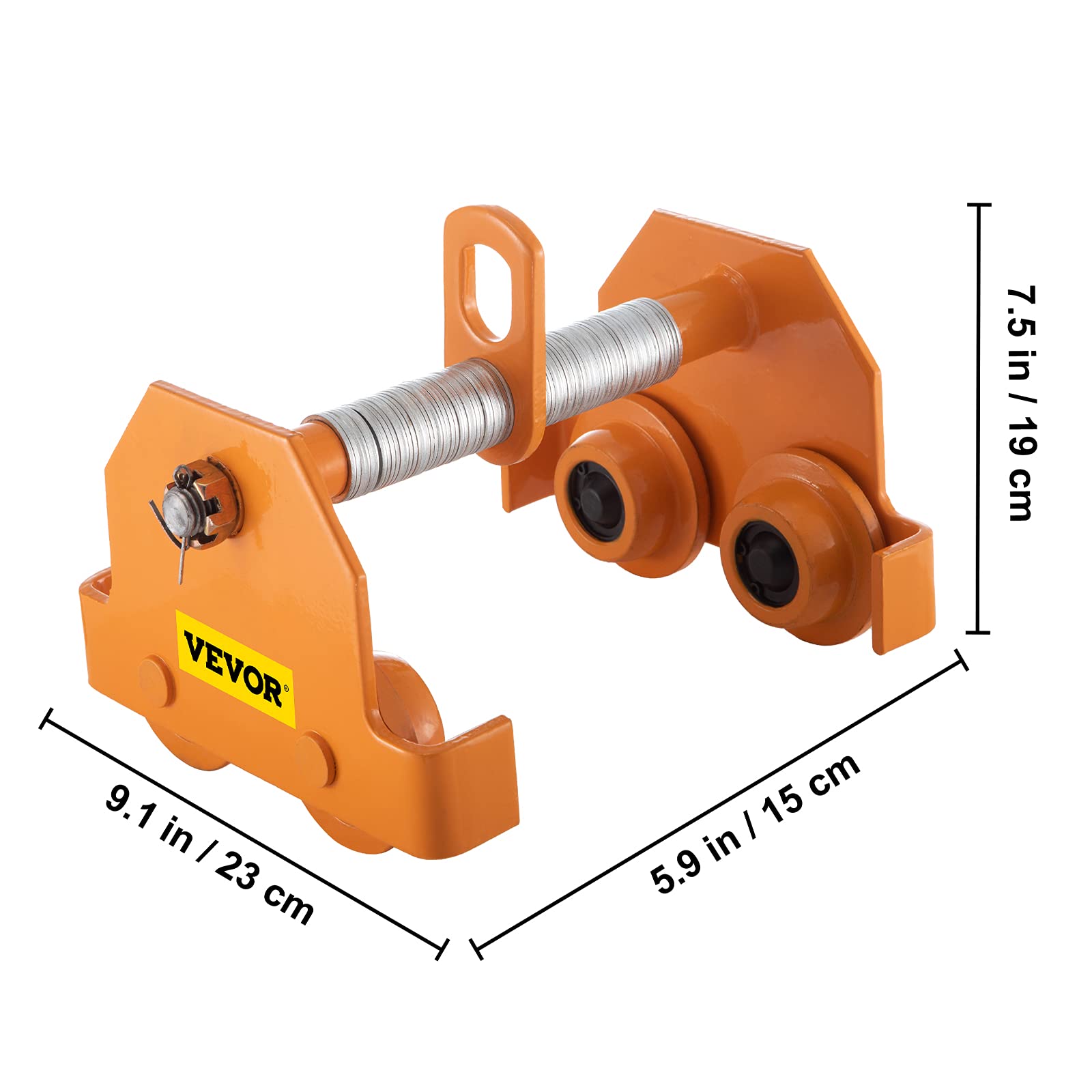 VEVOR Carrello a trave di spinta, carico da 2 tonnellata, larghezza regolabile 88-203 mm, carrello a rulli verniciato a polvere con paranco da garage a 4 ruote per trave I curva dritta