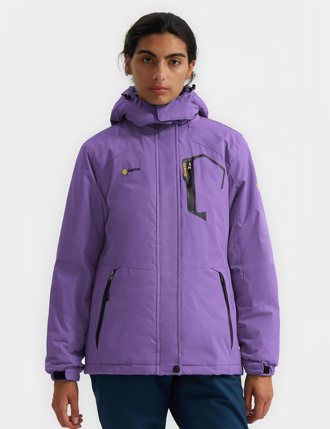 GEMYSE Women's Ski Snow Jacket Warm Winter Waterproof Coat Snowboard Rain Jacket Hooded Windproof Windbreaker
