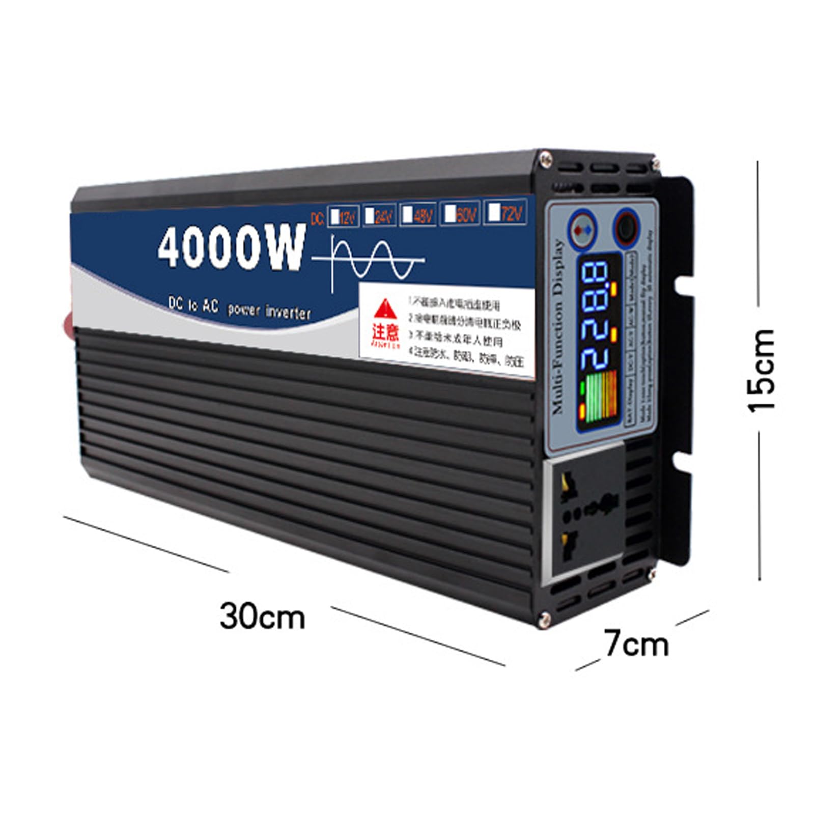 Inversor Convertidor Onda Sinusoidal Pura de 4000W 12V 24V 48V 60V 72V CC a 120V 230V CA, Inversor Alta Eficiencia, Inversor Energía Solar Fuera Red para el Hogar, Vehículos Recreati(Size:12v to 110v)