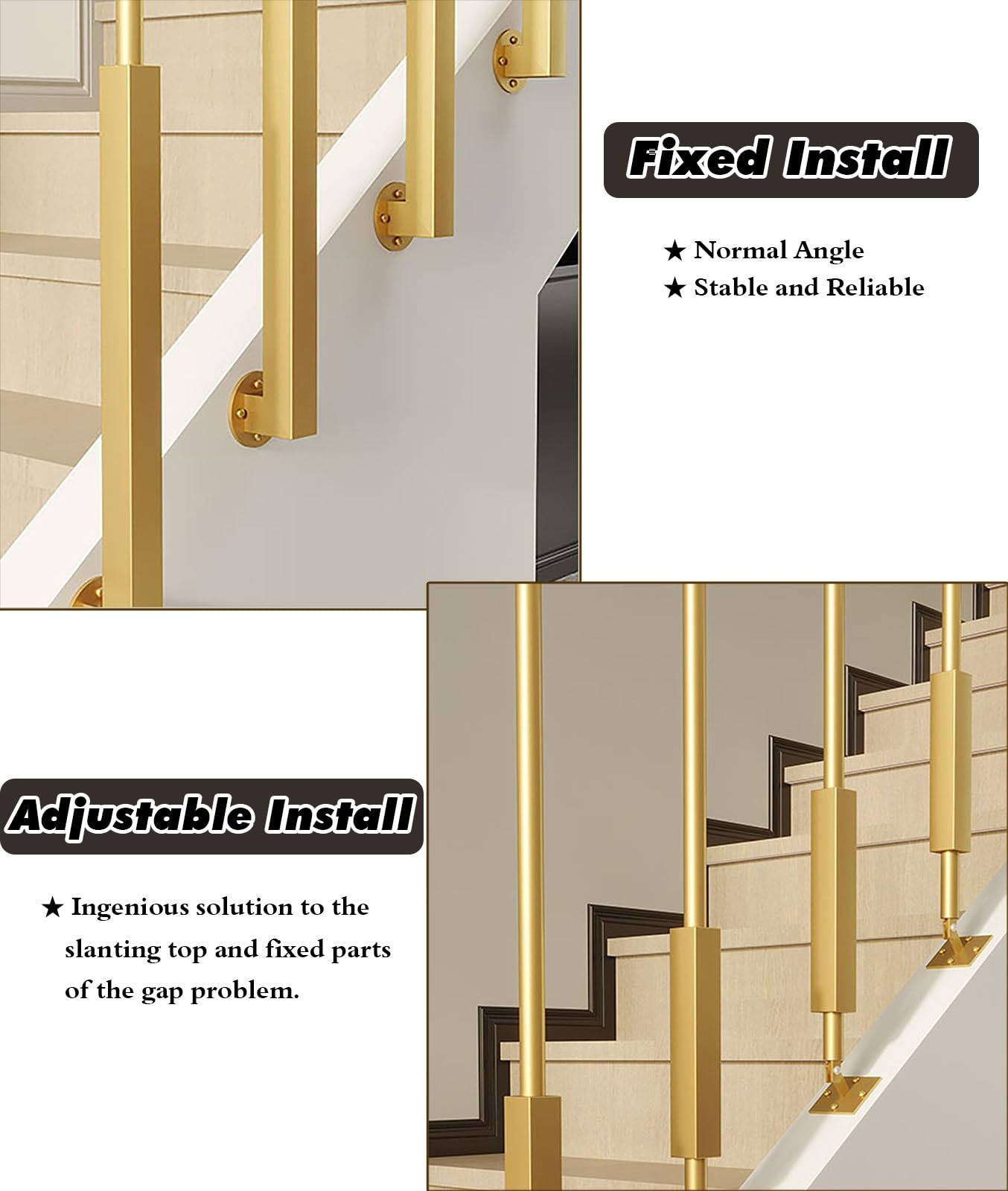 Poteau de rampe d'escalier rond doré – Colonne d'intérieur pour plafond et sol – Poteau décoratif pour sécurité d'escalier et protection contre les chutes (H 40 cm)