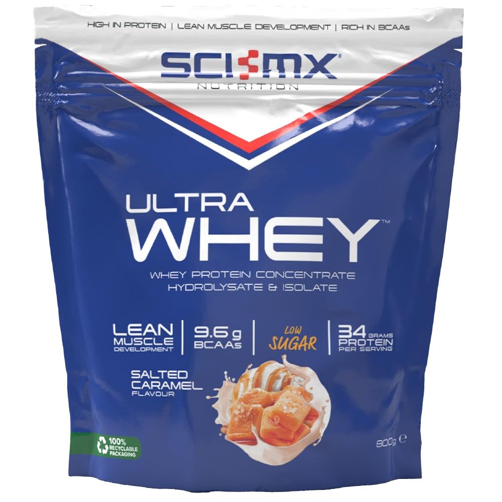 SCI-MX Ultra Whey Protein Muscle Building & Recovery Protein Powder with Naturally Occurring Glutamine & Amino Acids - Salted Caramel Flavour - 800g (18 Servings)