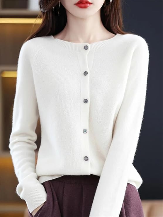 Vsadsau Dames wollen revers vest gebreide trui lange mouwen effen kleur knopen uitloper, En8, XL Vsadsau Dames wollen revers vest gebreide trui lange mouwen effen kleur knopen uitloper, En8, XL