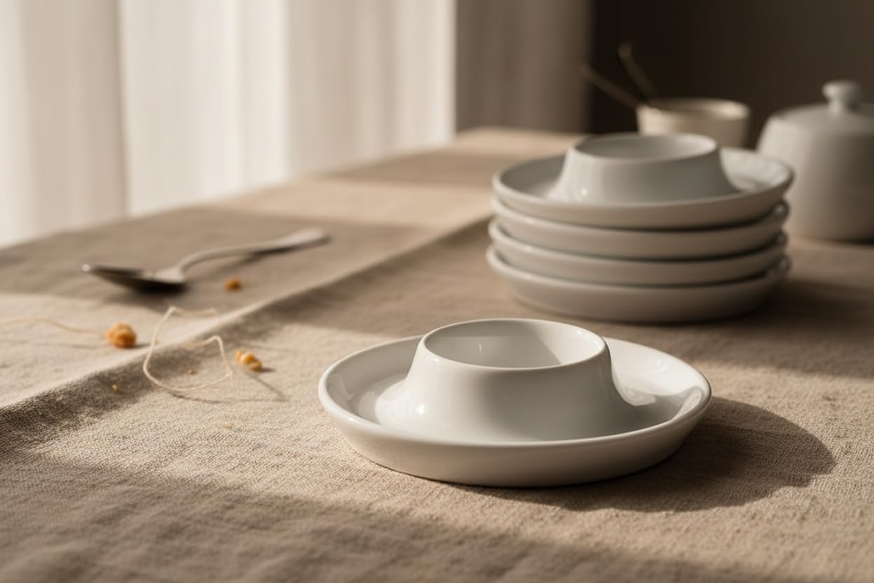 Provance 6er Set Eierbecher aus Porzellan in weiß im schlichten Design passend für alle Küchen Frühstückstisch Eierhalter Eierständer Maße: 2,2cm Höhe und 9,5 cm Breite