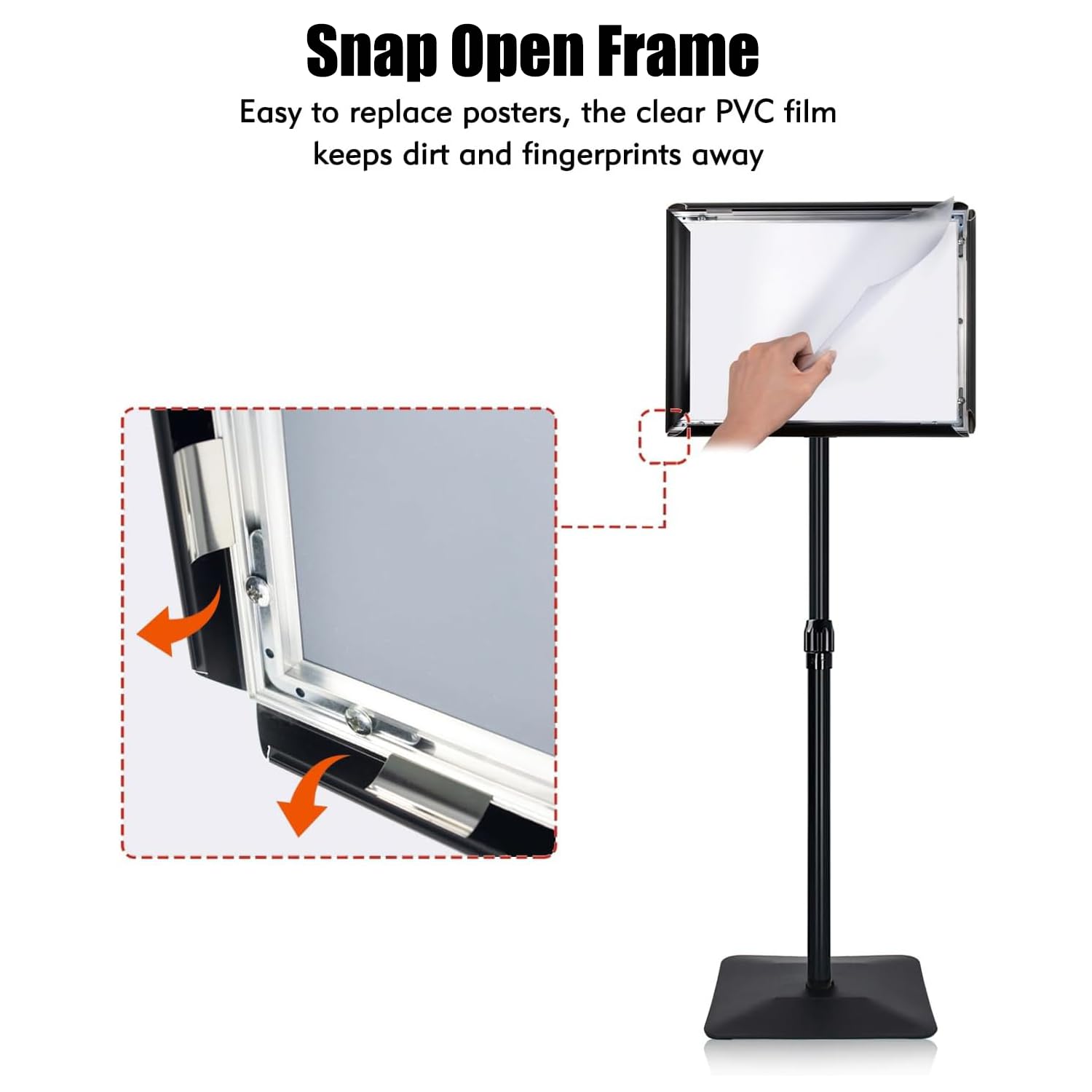 Soporte ajustable para carteles, con base de hierro mejorada, soporte de señalización de piso de pedestal para publicidad en exteriores o interiores (11 x 17 pulgadas, negro, paquete de 3)