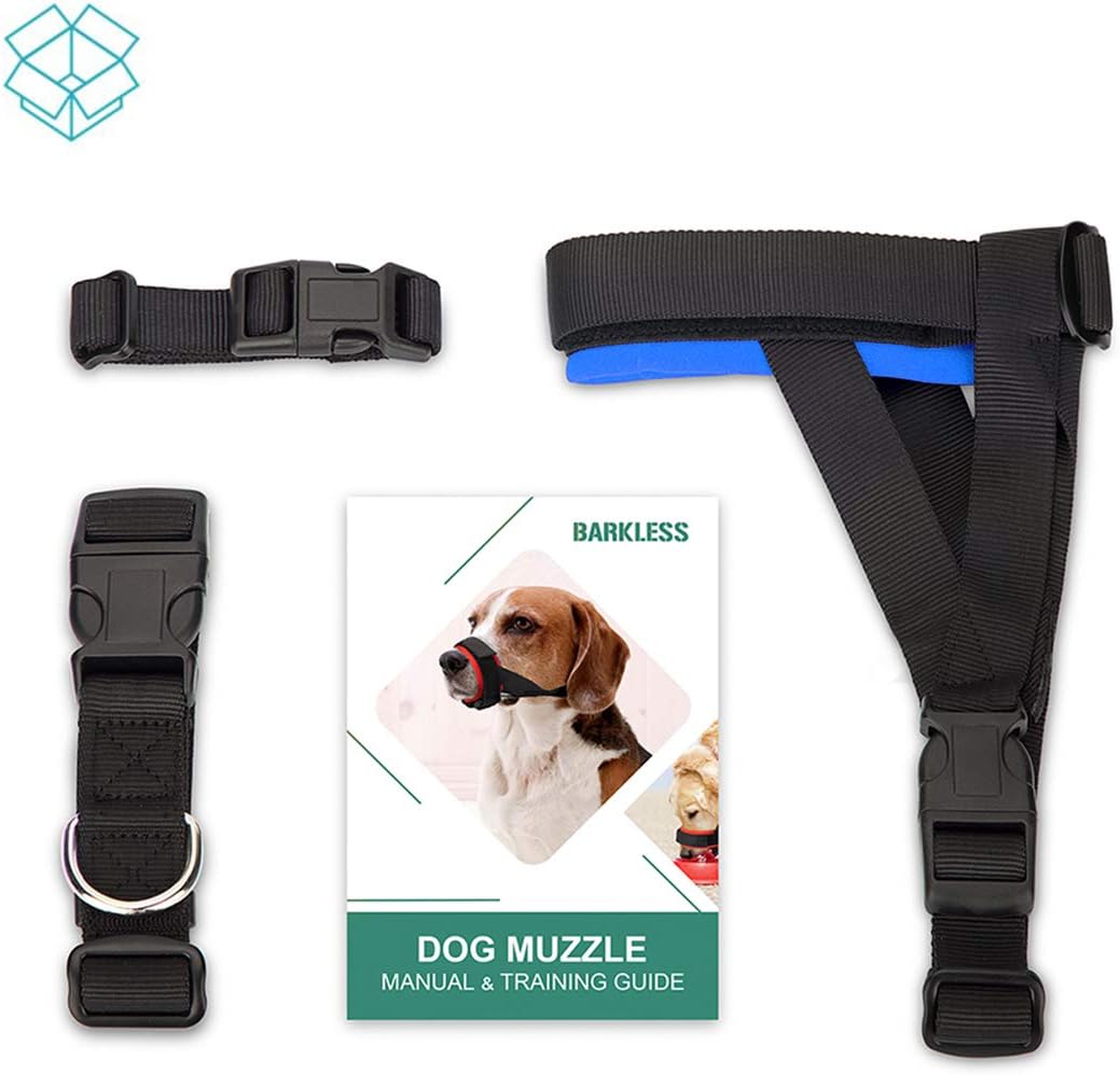 Gentle Dog Muzzle for Small, Medium, Large Dogs, Safely Secure Comfort Fit Muzzle to Prevent Barking, Biting and Unwanted Chewing, Soft Neoprene Padding, Included Training Guide (Small, Blue)