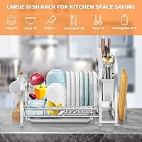 Vista 7 de Large Dish Rack Dry Drainer - Stainless Steel Dish Dryer Racks Metal Dish Drying Rack with Draining Drainboard Cutting Board for Kitchen Counter