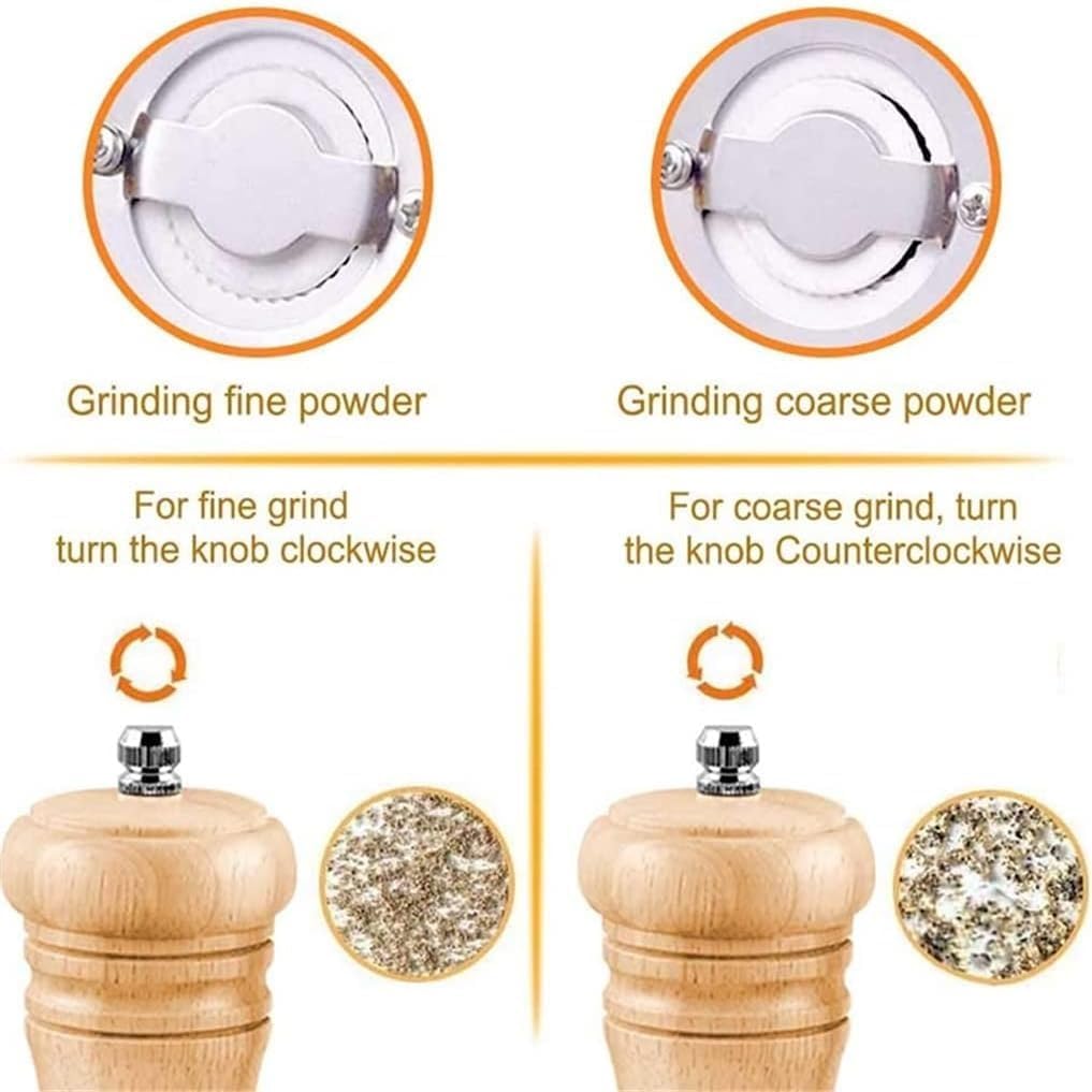 2PCS Salt and Pepper Mills, Solid Wood Spice Pepper Grinder with Strong Adjustable Ceramic Grinder Kitchen Cooking Tools (Color : A)