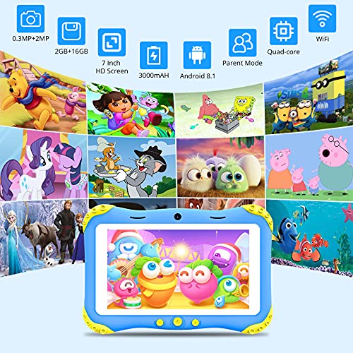 Kids Tablet, Android Tablet for Kids, 7 inch HD IPS Eye Protection Screen Tablet with WiFi, 16GB, Quad-Core, Dual Camera, Kids APP Preinstalled, Educational Games, Parent Control Children Tablet(Blue) - Image 3