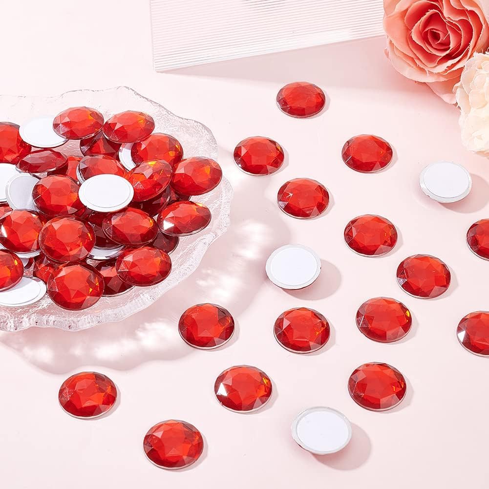 FINGERINSPIRE 50Pcs 25mm Flat Back Round Acrylic Rhinestone Red Self-Adhesive Round Jewels Large Plastic Gems Embelishments Stick On Jewels Crystal Circle Gems for Costume Making Cosplay Crafts - Image 6