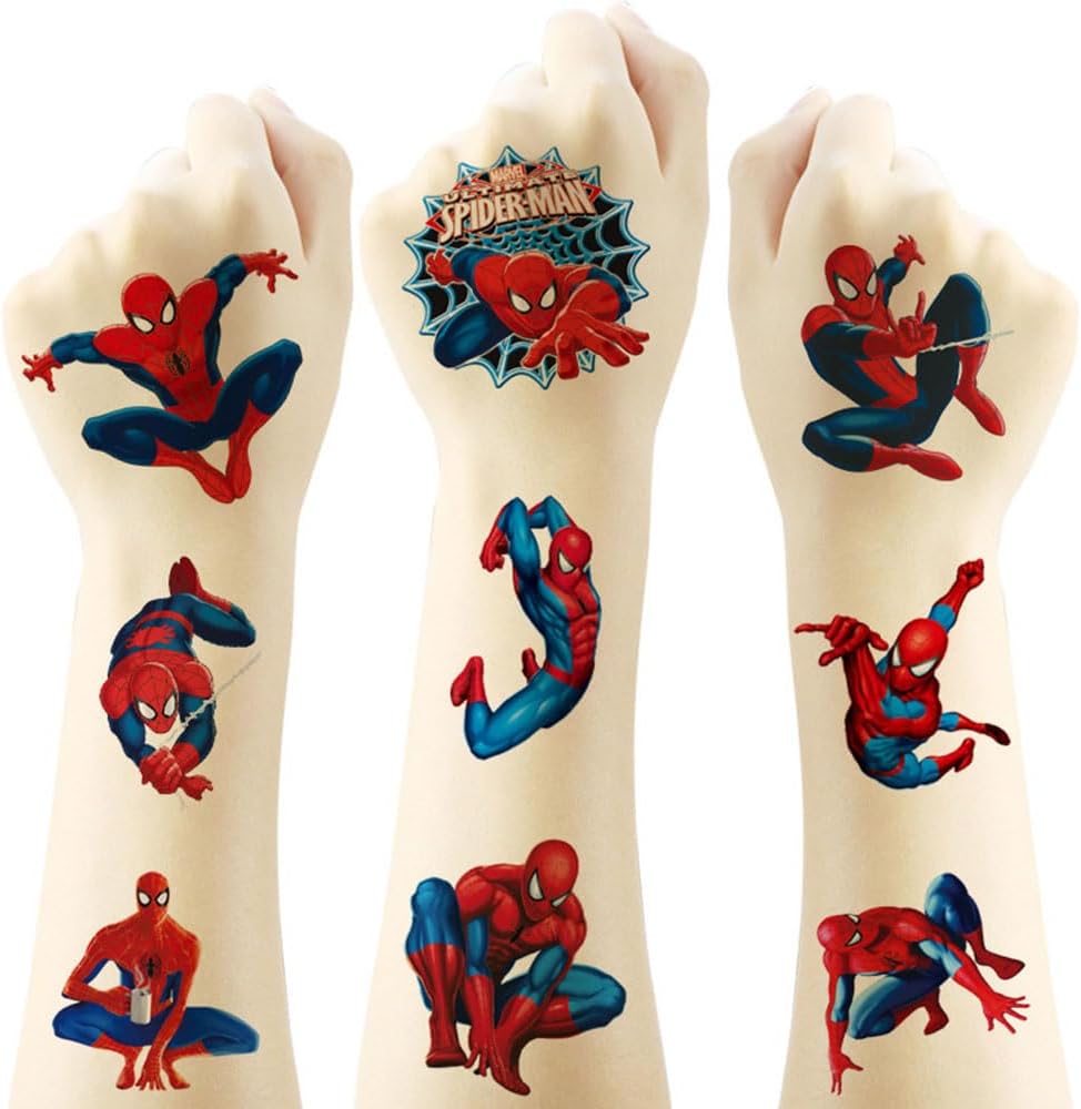 20Pcs Spiderman Temporary Tattoos for Kids, Cool Birthday Party Favors, Cute Cartoon Decoration Sticker Gifts for Girl Boys Home Activity Class Prizes Carnival Christmas Rewards