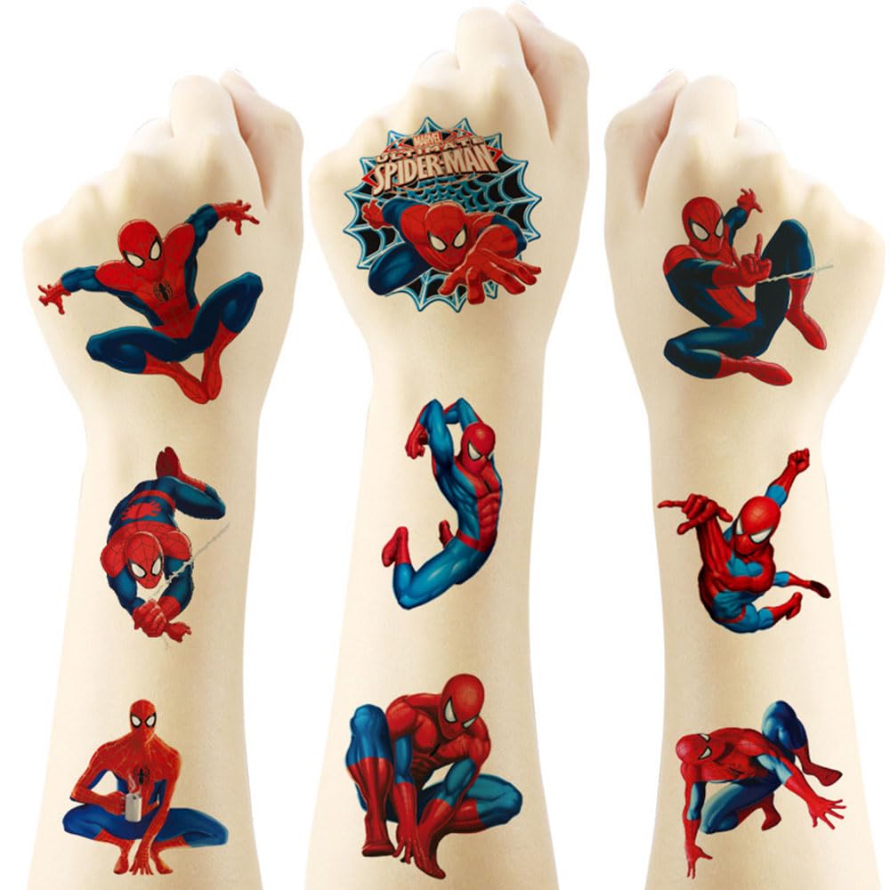 20Pcs Spiderman Temporary Tattoos for Kids, Cool Birthday Party Favors, Cute Cartoon Decoration Sticker Gifts for Girl Boys Home Activity Class Prizes Carnival Christmas Rewards
