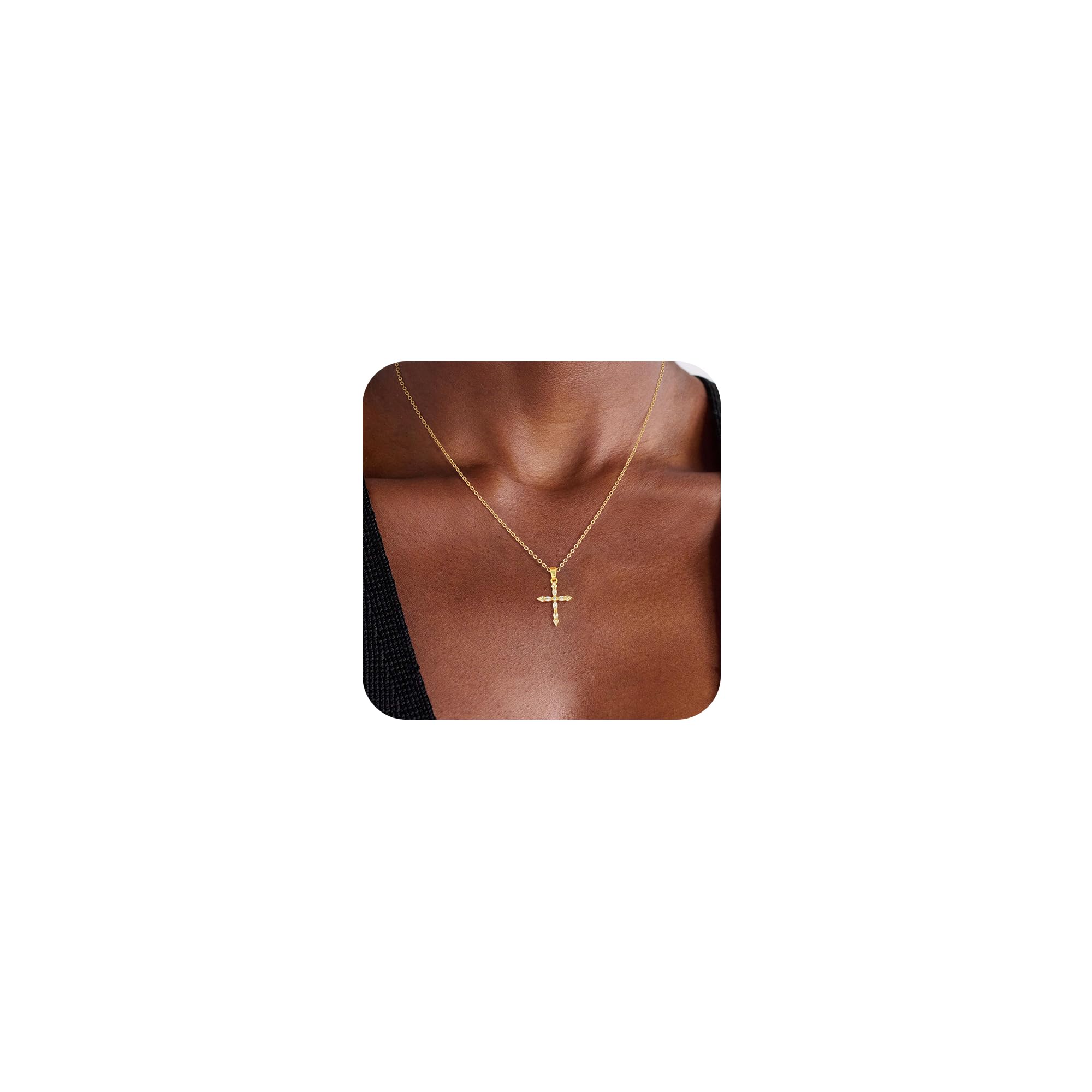 Cross Necklace for Women 14K Gold/Silver Plated Dainty Small Cross Pendant Choker Simple Trendy Cute Cross Charm Chain Necklace Religious Faith