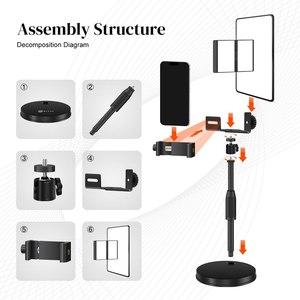 Soporte de Escritorio Redondo para Teléfono Móvil, Ideal para Transmisiones en, con Espejo, Cámara Trasera y Soporte para Selfies.
