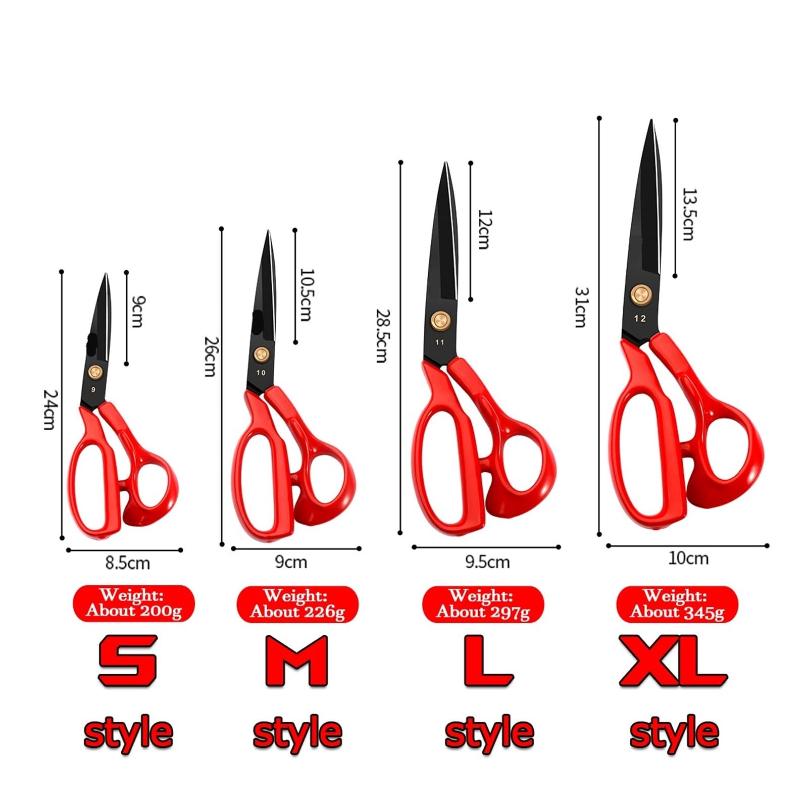 Tijeras de sastre profesionales, cortador Tela cuero acero inoxidable for accesorios costura DIY(XL style 12in)
