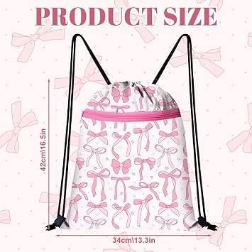 Cosiesnest Pink Bow Drawstring Bags Waterproof Large Capacity String Backpack Pink Gym Bag Coquette Sport Bag for Women Girls School Swimming Travel Fitness Hiking Picnic
