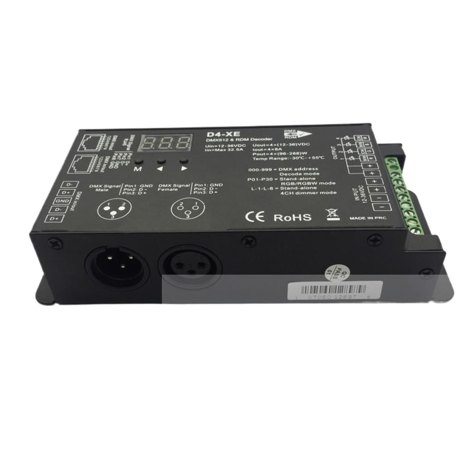 Decodificador LED DMX512 con cambio de color RGBW fluido y voltaje constante de 12-36V