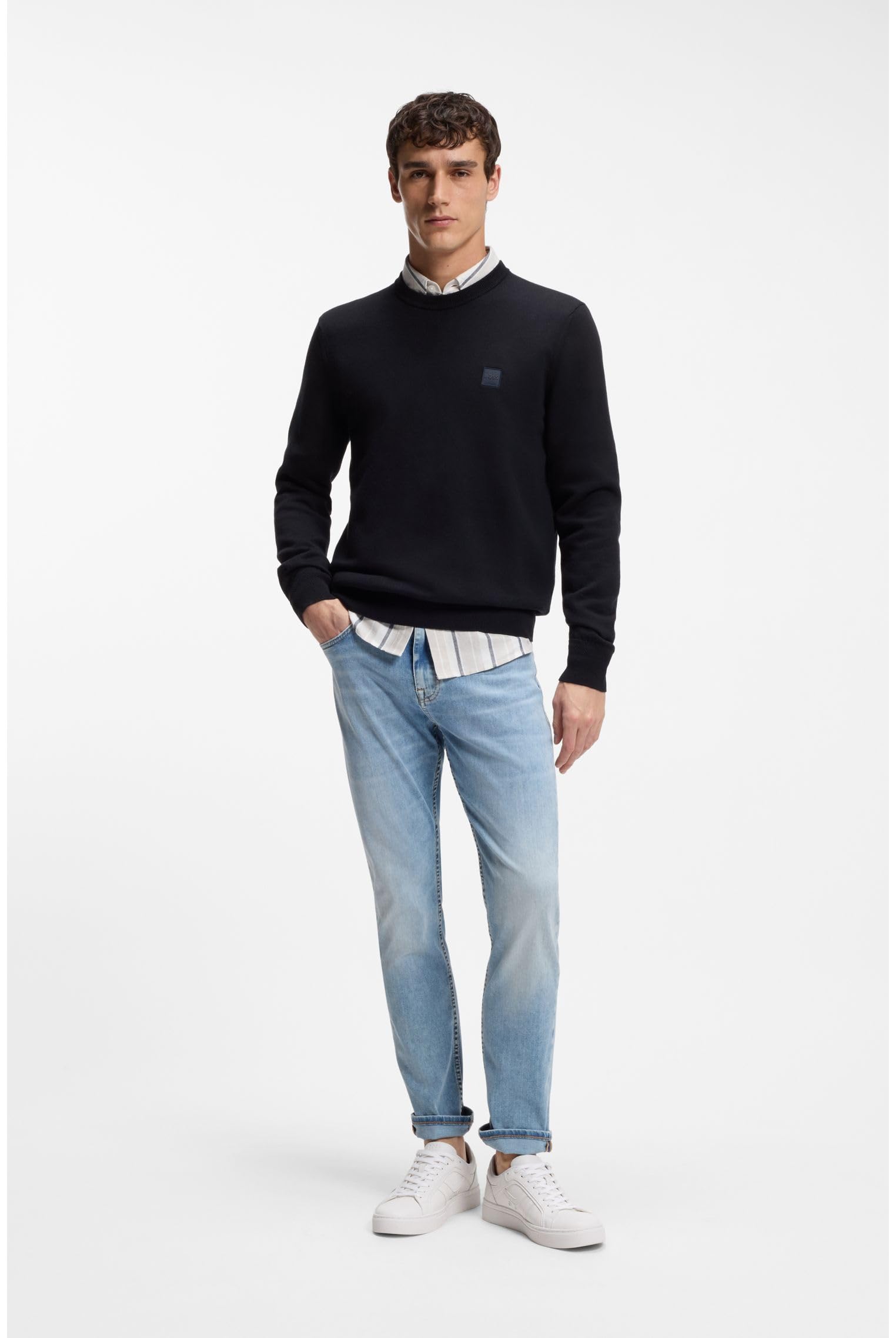 BOSS Herren Kanovano S Pullover aus Baumwoll-Mix mit Kaschmir-Anteil und Logo-Patch