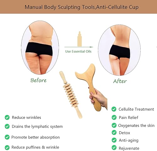 Miniatura 9 de Wood Therapy Massage Tools 6-in-1 Lymphatic Drainage Massager Maderoterapia Kit,Wooden Massager Body Sculpting Tools,Wooden Gua Sha Kits,Body