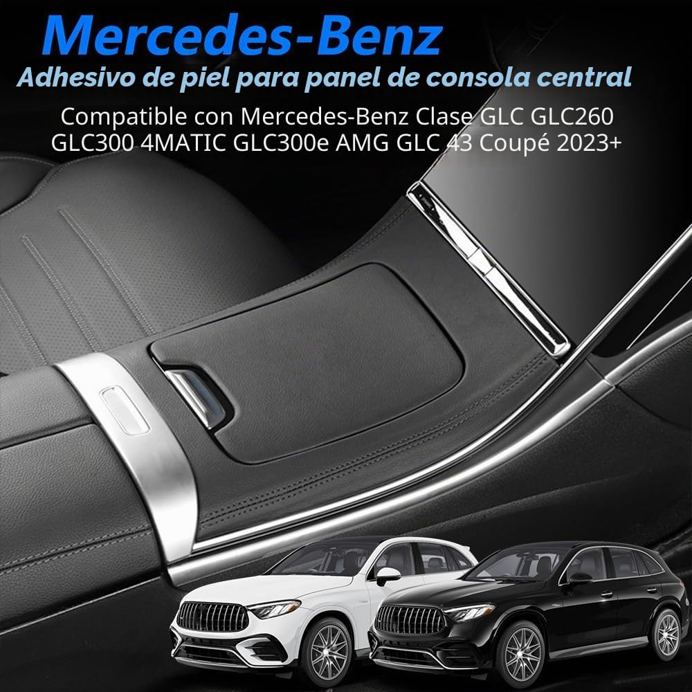 Adhesivo de Cuero para Panel de Consola Central Kit de cubierta de Decoración para Mercedes-Benz GLC Class X254 GLC260 GLC300 GLC300e AMG GLC 43 Coupe 2023 2024 Interiores Accesorios(Black)