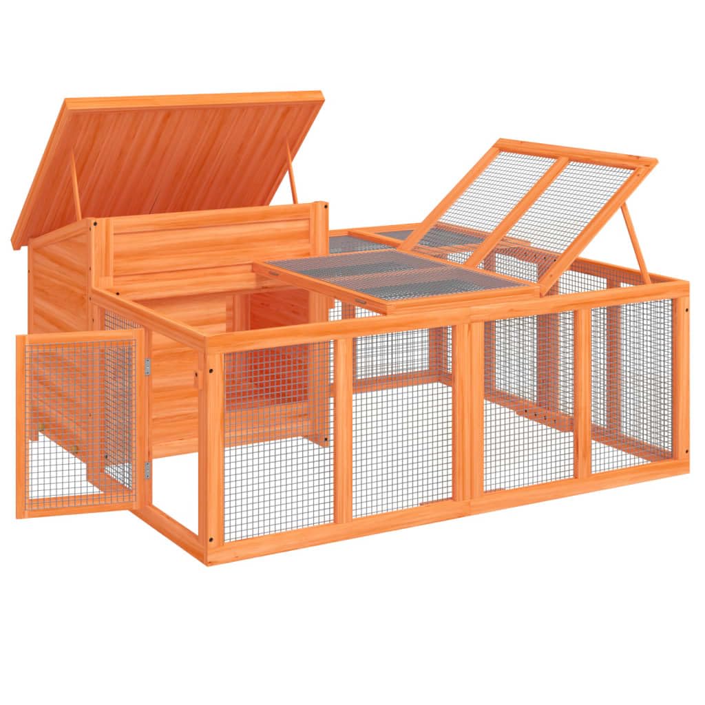 Gecheer Conejera de Madera Maciza de Pino marrón 144x123x67,5 cm,Conejera de Madera Exterior Jaula Caseta para Roedores Mascotas Pequeñas