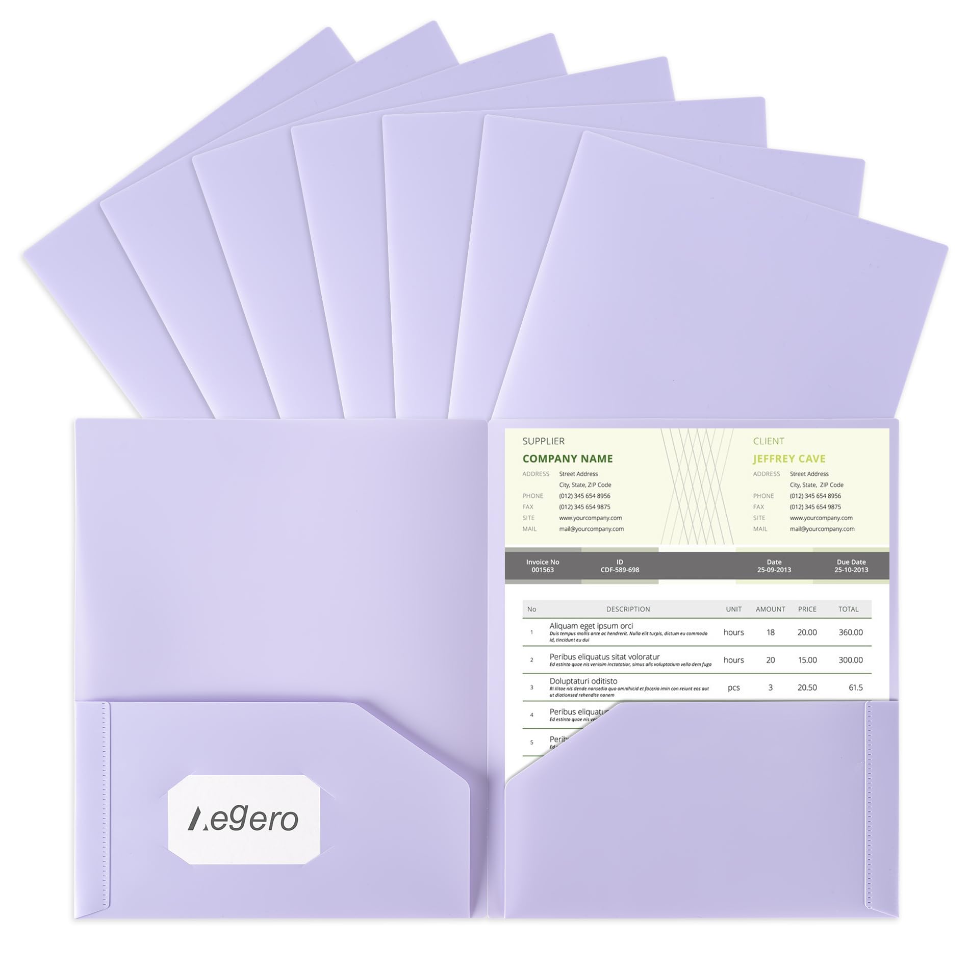 Aegero Plastic Folders with Pockets (7 Pack, Lavender Violet), Durable Heavy Duty File Folders with Business Card Slot, 2-Pocket Folder for Schoolwork