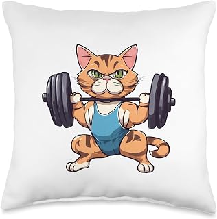 Bodybuilding Katzen Bodybuilder Stubentiger Fitness Muscle Soreness Strength Training Kitten House Cat Throw Pillow, 16x16, Multicolor