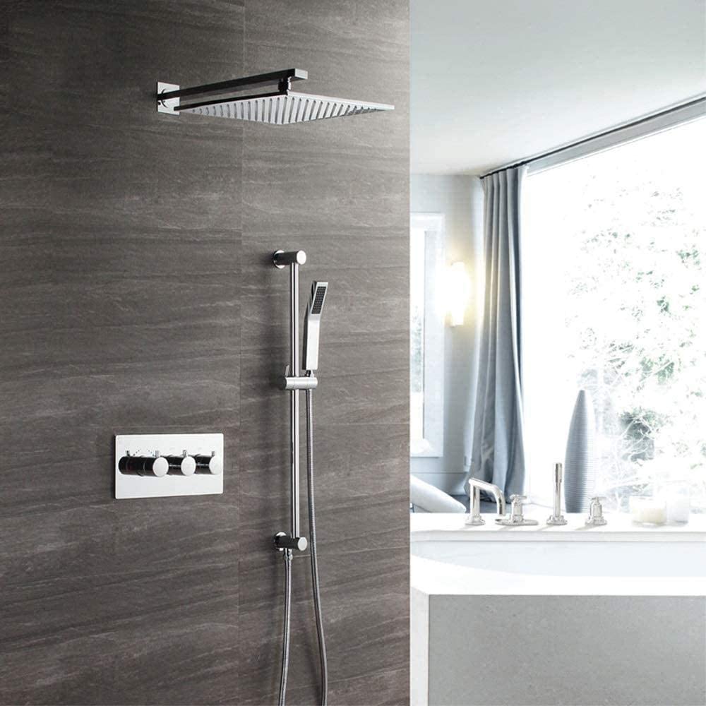 Aycdl Yellow Shower System Modern 2 Function Concealed Shower Set With Hand Shower System Thermostat Complete Copper Valve Body Wall Booster Shower Practical Set Beautiful Interesting