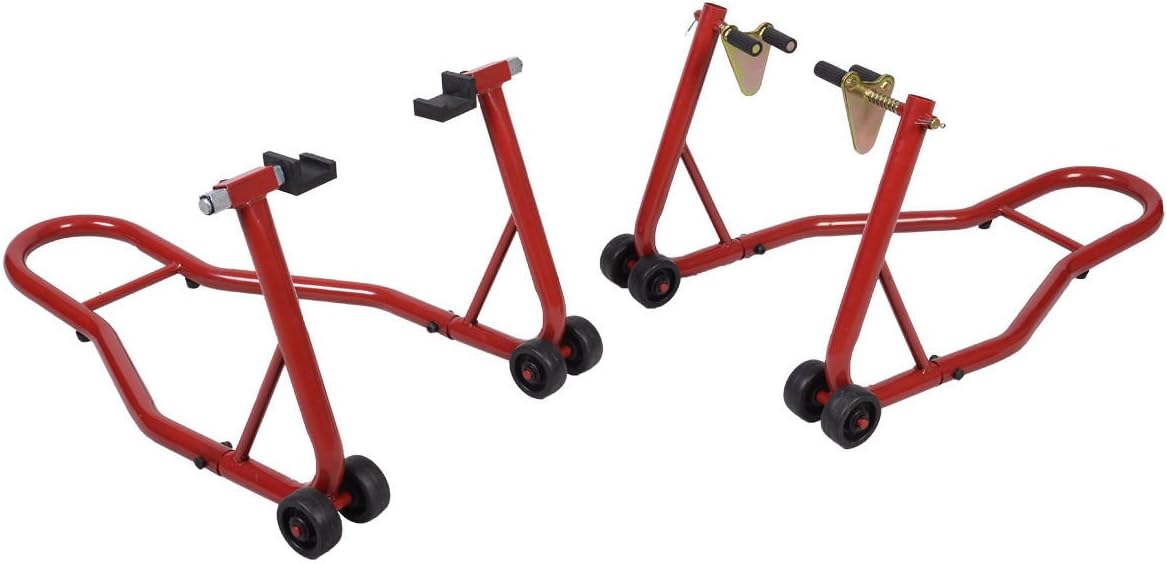 GHP Red Powder-coated Steel Motorcycle Lift Stand w Wide Adjustable Arm
