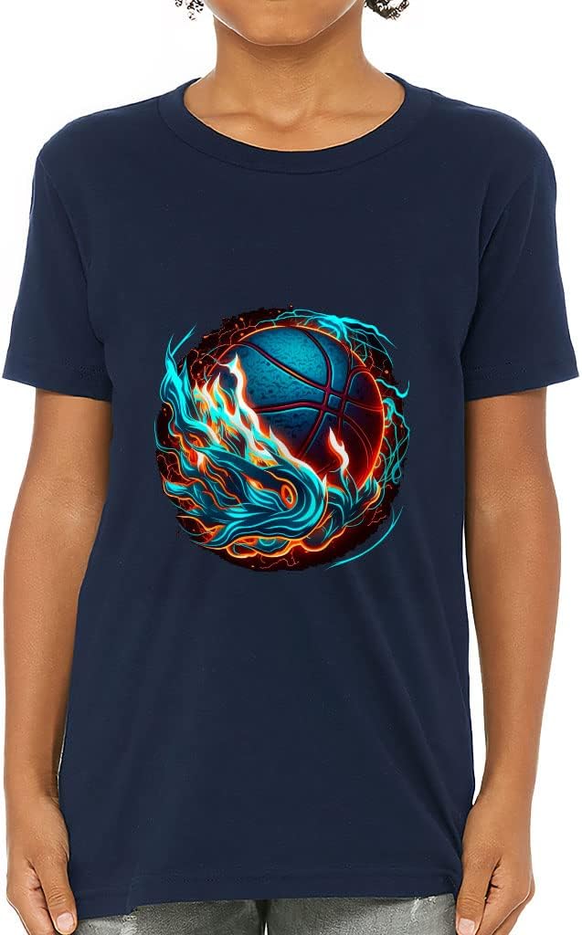 Basketball Flames Kids' T-Shirt - Ball on Fire T-Shirt - Blue Flames Tee Shirt for Kids