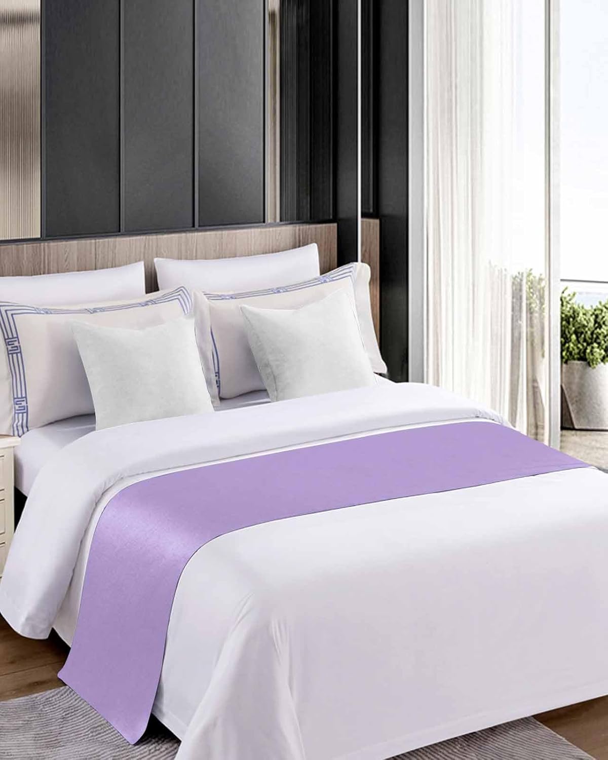 Purple Bed Runner Scarf Bedding Accessory For Queen Size Bed,Soft Bed Scarves And Runners Stainproof Bedroom Decor For Hotel Wedding Room,Modern Solid Pure Colored Country Frenc Romantic Art 94"x20"