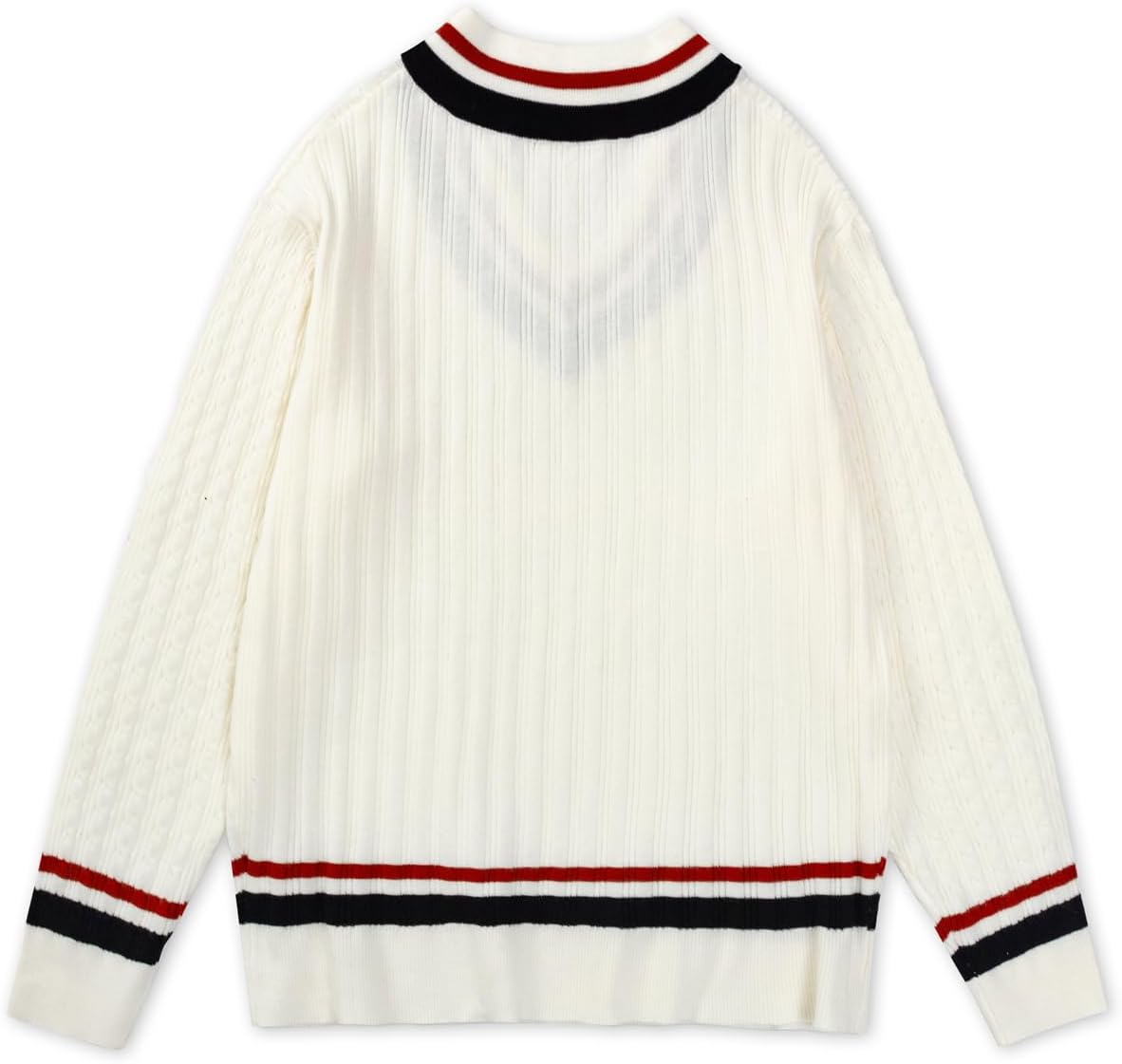 Men's V-Neck Pullover Sweater - Long Sleeve Cable Knit Warm Sweater with Ribbed Cuffs (White) - Image 6