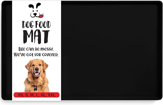 DogBuddy Dog Food Mat Waterproof Dog Bowl Mat for Food and Water, Silicone Pet Feeding Mats for Floors, Non-Slip Placemat with High Edges for Dogs Bowls, Puppy Essentials Small 19"x12", Black