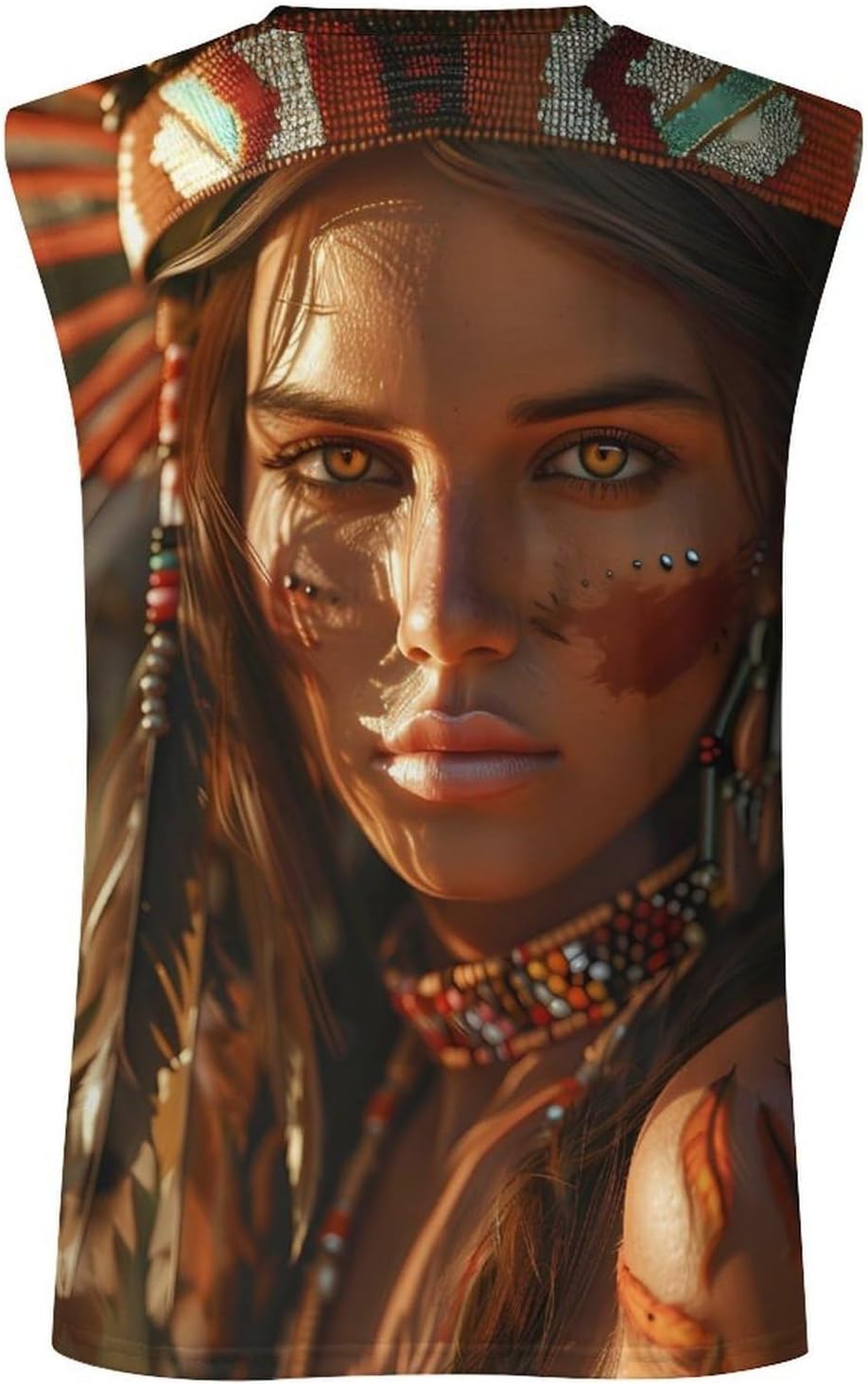 Native American Woman Men Summer Sleeveless Crew Neck Top 5XL