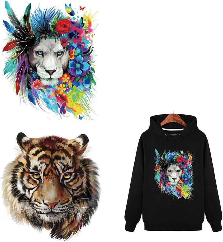 Iron-on Patches, Colorful Lion Printing Heat Transfer Sticker Patch for Household Irons DIY Decor Hotfix Decal Motif Appliqued for T-Shirt Jeans Coats Totes Hoodie