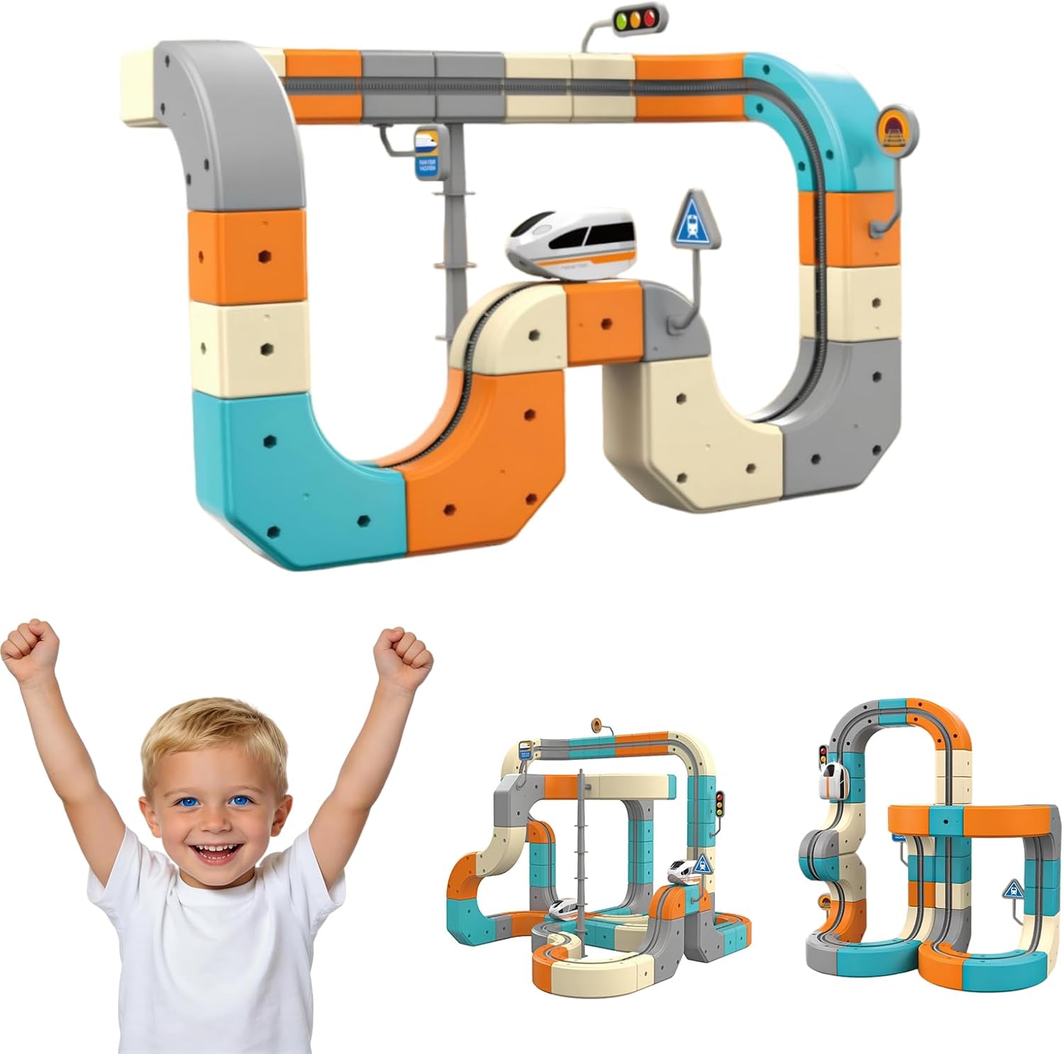 Magic Cube Electric Train Set - Transformable Building Blocks 3D Flexible Race Track with Anti-Gravity, Educational Toy Boys Girls Birthday (66 PCS)