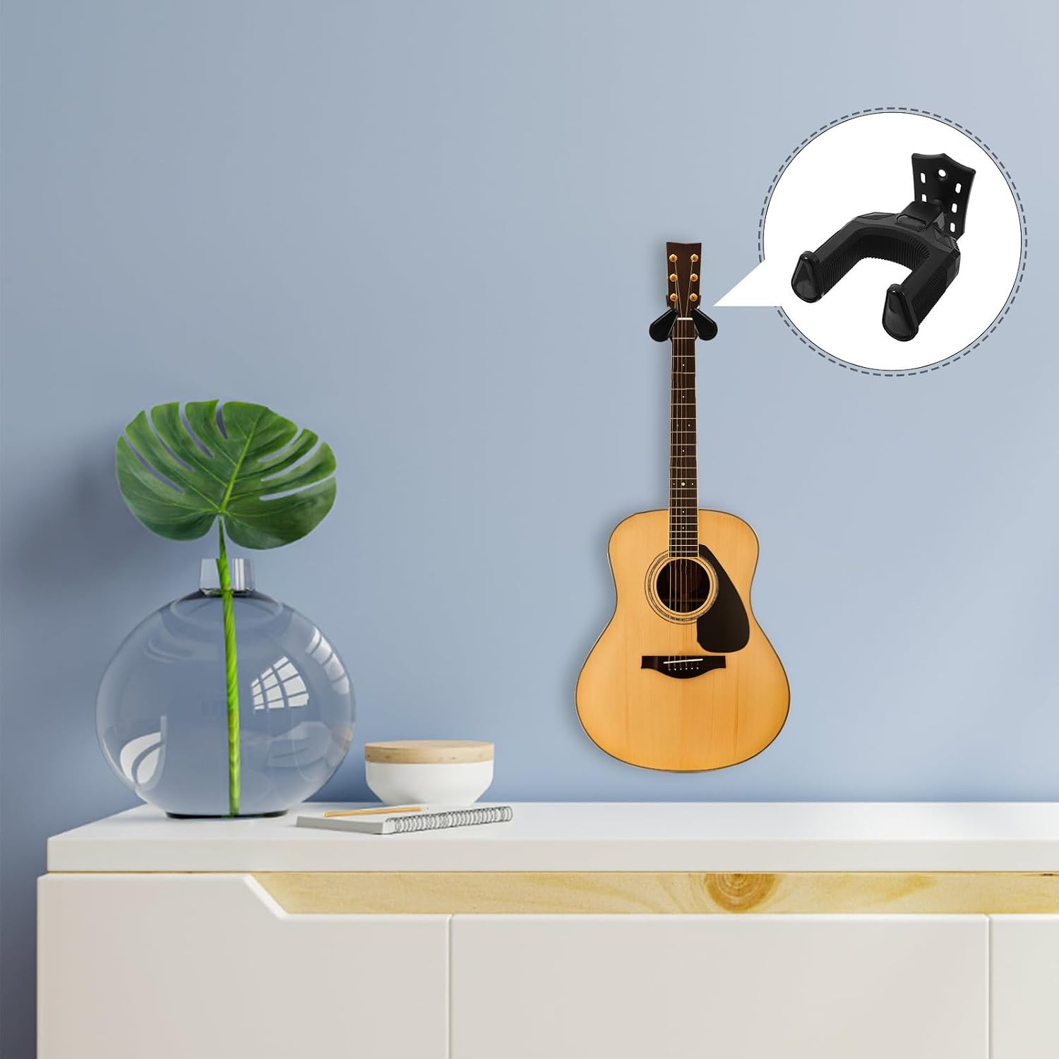 Metal Guitar Wall Hanger with Self-Locking Design for Secure Storage Iron and Rubber Construction Black Horizontal Guitar Hangers for Wall Mounting Suitable for Ukulele