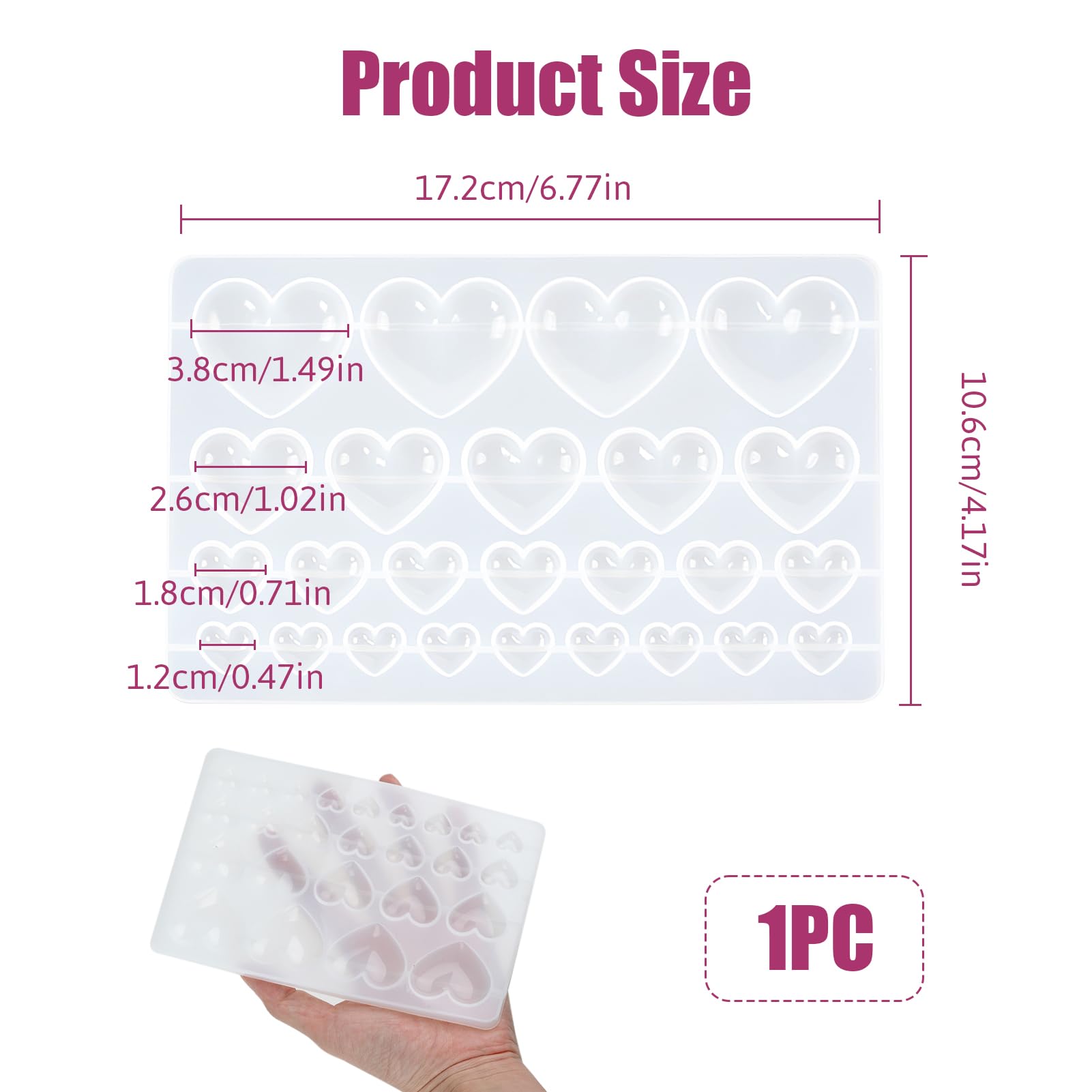 Stampo In Silicone A Forma Di Cuore 3D | 25 Cavit&agrave; Per Resina E Artigianato | Fai Da Te Gioielli