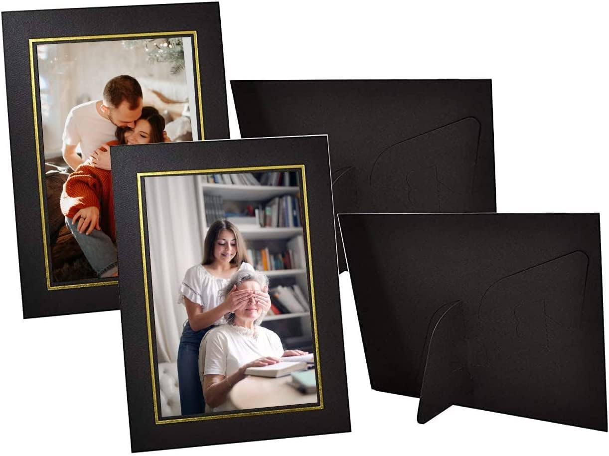 Golden State Art, Pack Of 50, 4X6 Paper Picture Frames With Easel, Photo Frame Cards, Diy Cardboard (Black Gold Lining)