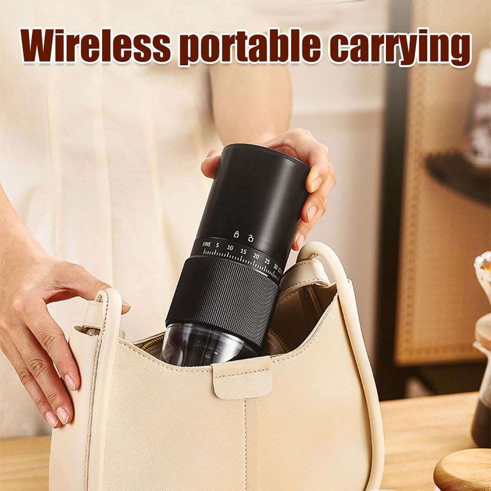 Molinillo de café eléctrico, molino de granos espresso, 30 ajustes de molienda, trituradora automática de café inalámbrica, pantalla LED, capacidad de 25 g, para casa, oficina, viajes