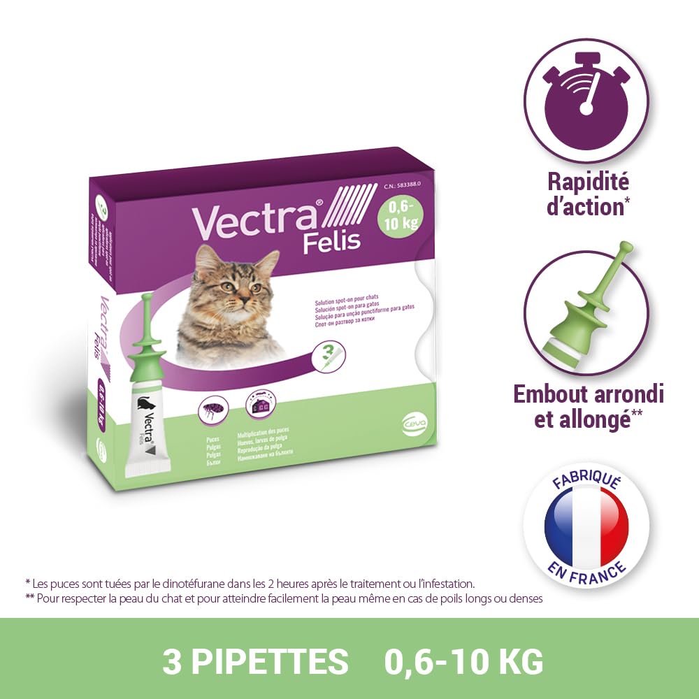 Vectra® Felis Solution Spot-on pour Chats - 3 pipettes