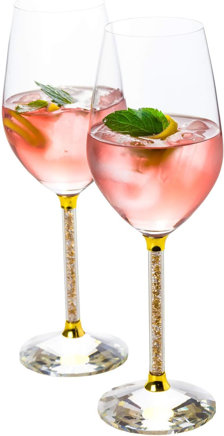 Wine Glasses Crystal Stemmed Glassware Set (Gold) Wine