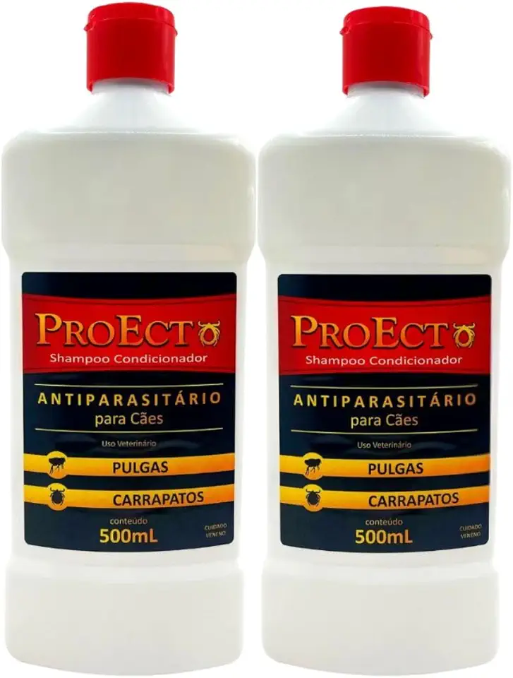Kit 2 ProEcto Shampoo Antipulgas e Carrapatos para Cães, 500ml, World Veterinária