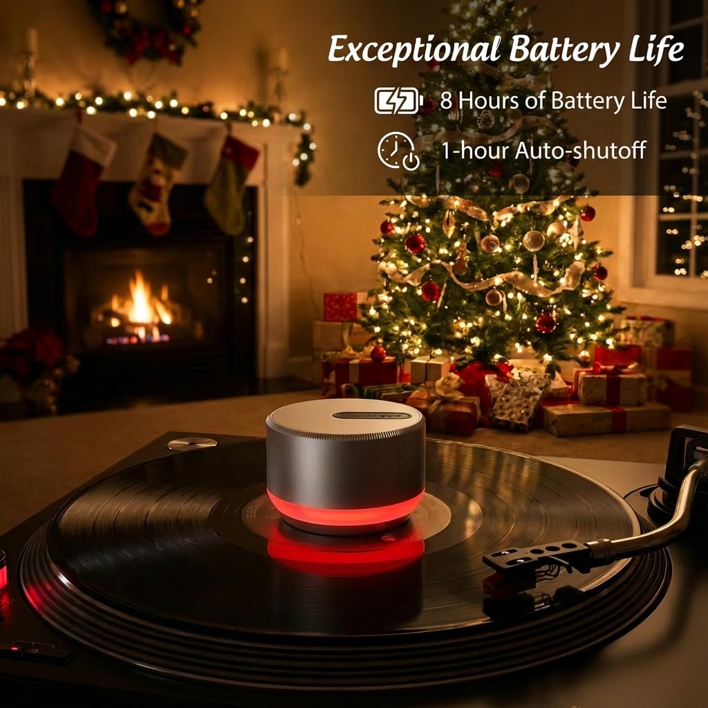HumminGuru LUMI Plattengewicht Stabilisator und Plattenspieler Geschwindigkeitstester | 33/45/78 RPM Stroboskopscheibe und Licht | 300g Aluminium Gewichtsklammer | 9 LED Farbambienteleuchte Auto-Aus