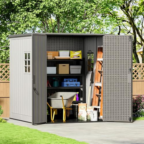 Image of KINYING Outdoor Storage Shed 6x6 FT,Resin Shed with Floor,Large Tool Shed