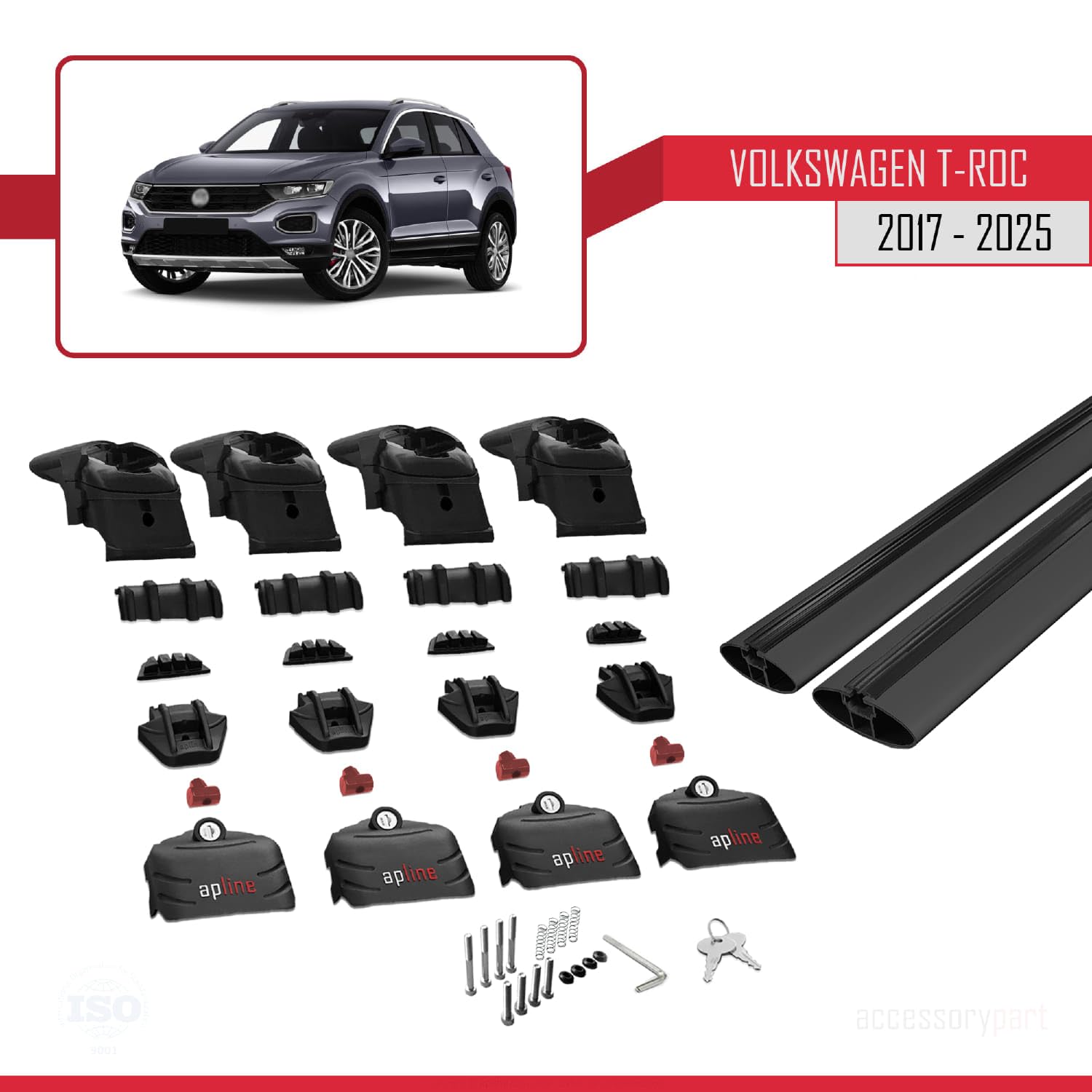Apline Barras De Techo ACE-1 Para Volkswagen T-Roc 2017-2025 - Portaequipajes De Aluminio Anodizado, 75 Kg De Carga, Antirrobo, 2 Barras Grises